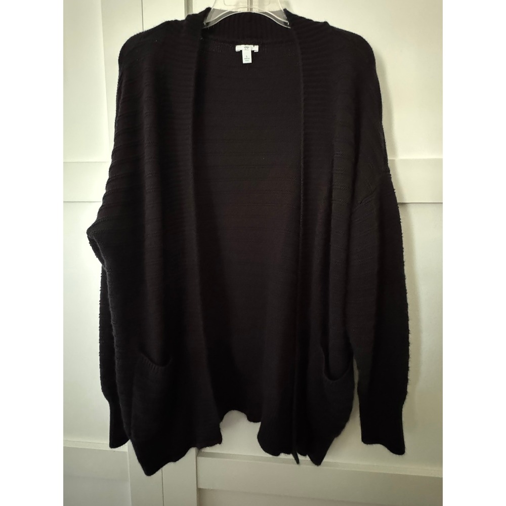 Dip Womens Black Textured Ribbed Open Front Cardigan Sweater Pockets Size L